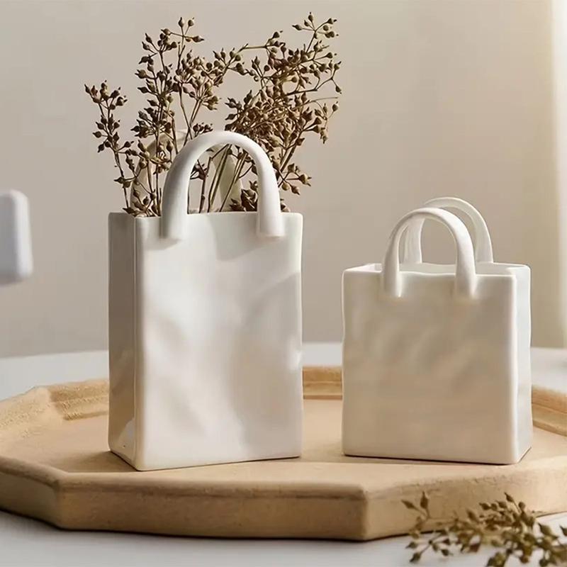 Handbag Shape Vase Modern Decorative White Vase Home Decoration Dried Flower Arrangement Table Decoration