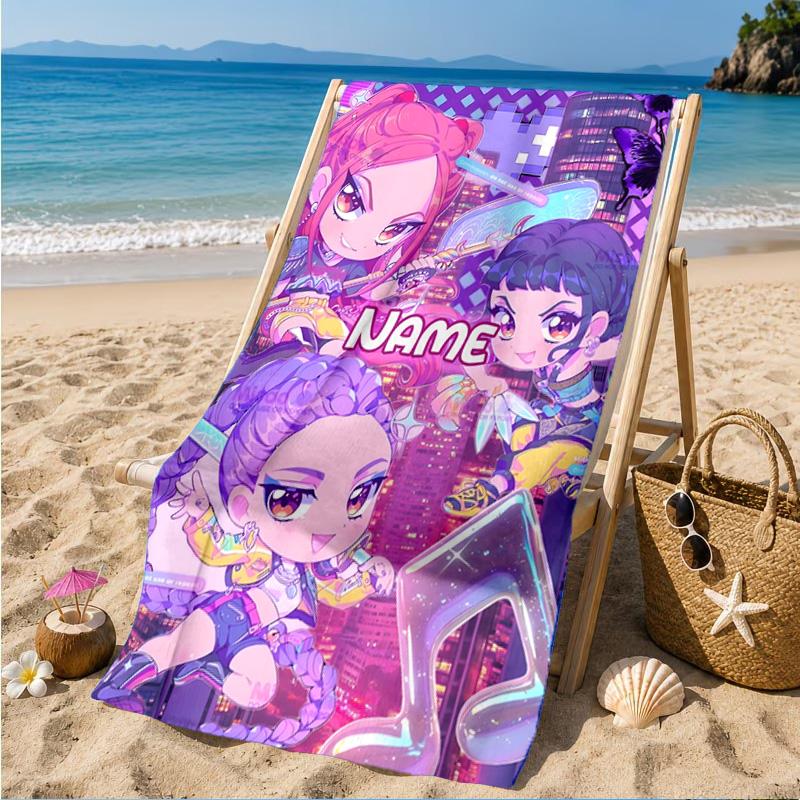 Custom Name KPop Cartoon Beach Towel Microfiber Beach Towel, Lightweight and Quick-Dry, for Summer Travel, Swimming Pool Gift