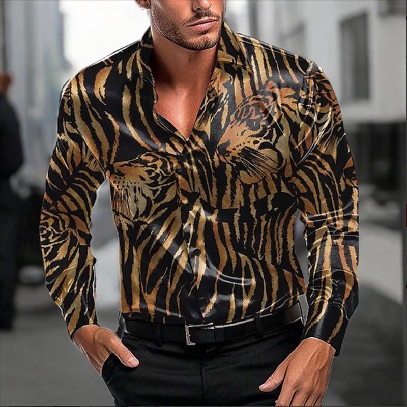 Men's Long Sleeve Shirt Floral Elegant Painted Flower Printed Shirt Men's Fashion Casual Lapel Button Shirt Beach Shirt