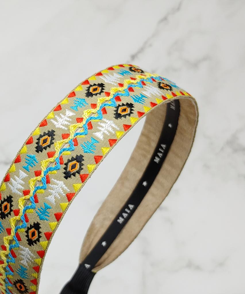 Maia Geometric Pattern Headband - Beige