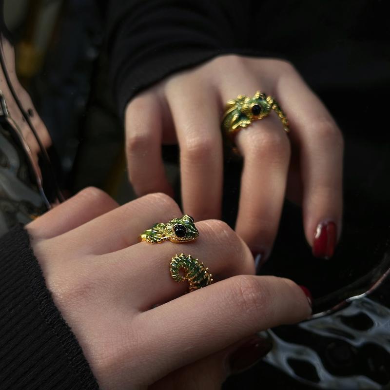 Creative Green Frog Toad Opening Ring For Women Men Aesthetic Design Cute Fish Animal Shape Adjustable Finger Ring Party Jewelry