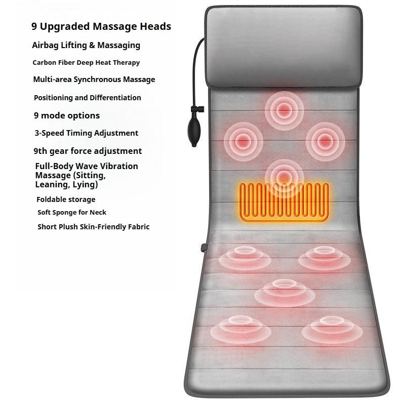

Электрический вибрационный массажный матрас для всего тела с подогревом, инфракрасная массажная накладка, массажная подушка, разминание, облегчение боли в шее и спине, расслабление, девять режимов