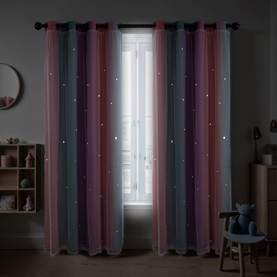 Children's Room Curtains with Eyelets, Voile Eyelet Curtains, Star Curtains