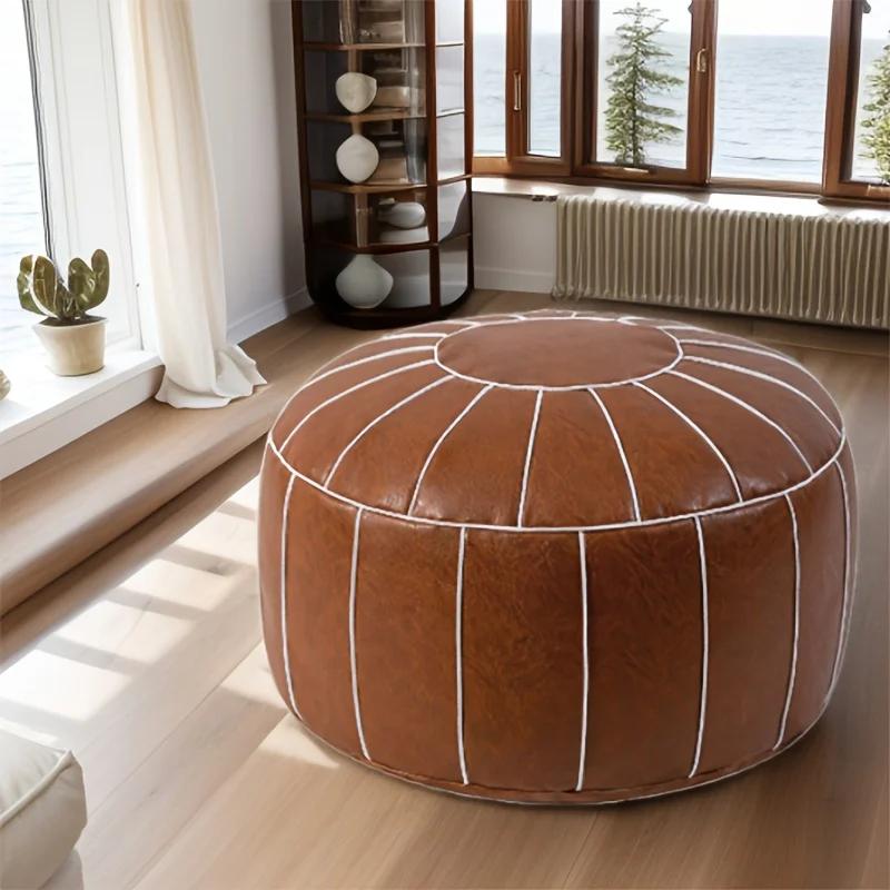 Decorative Moroccan PU Leather Pouf Soft Round Cushion Without Core Unstuffed Cushion Pillow Modern Home Decor for Living Room