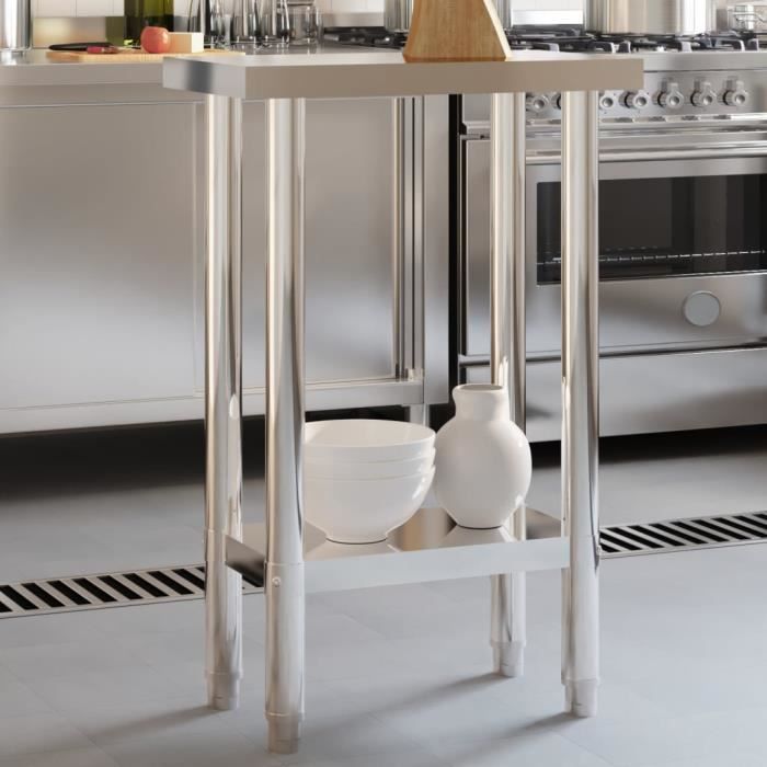 Table de travail de cuisine - VIDAXL - 55x30x85 cm - Acier inoxydable - Gris - Stable et hygiénique