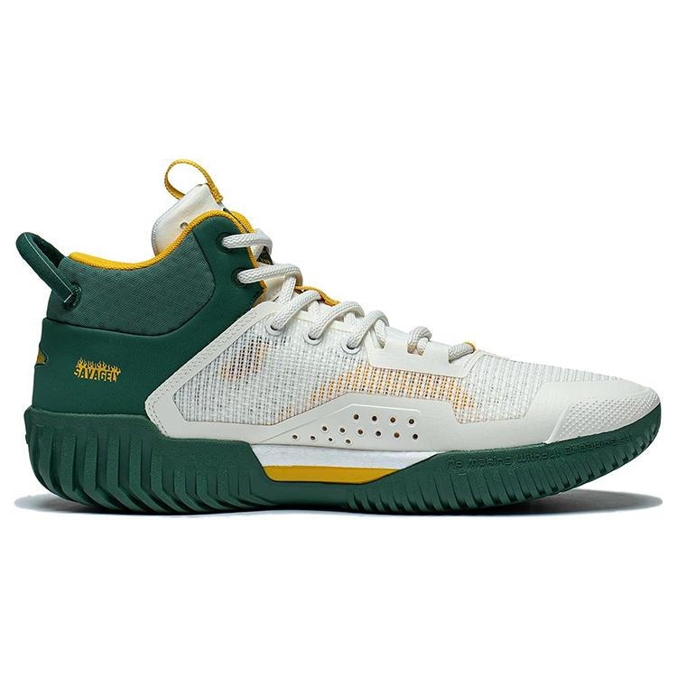 Li Ning Badfive 3 Flat Cushioning Slip Resistant Mid Top Basketball Shoes Men's White Green ABFT015-2