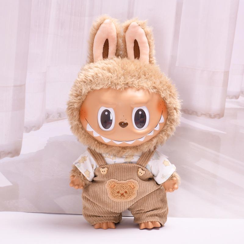 38cm Labubu Plush Doll Casual Outfit Set with Hat (Clothes Only)