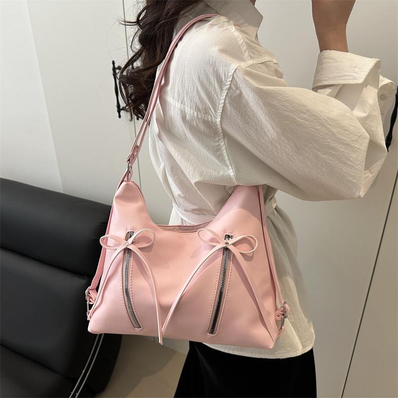 Bow Knot Faux Leather Tote Bag for Women Large Capacity Shoulder Backpack