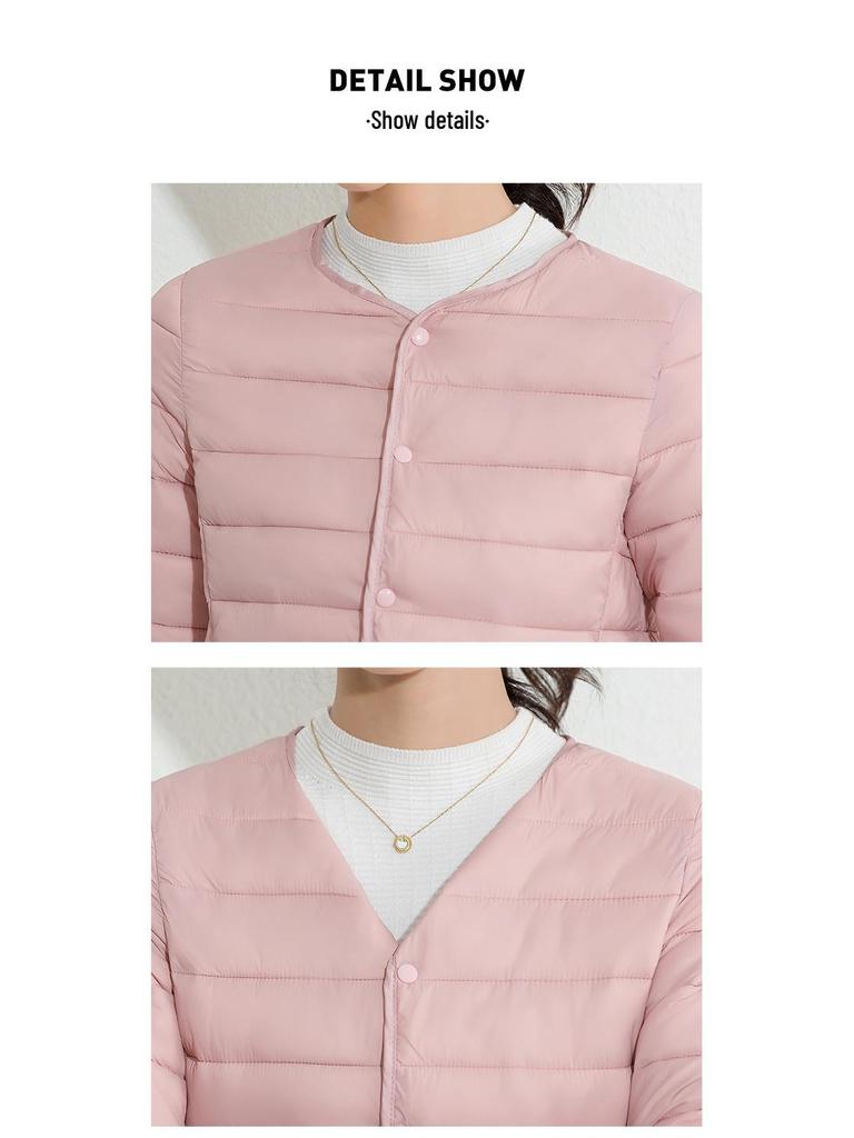 Women's Slim Fit Lightweight Crew Neck Down Jacket - Korean Style Warm Cotton-Padded Coat