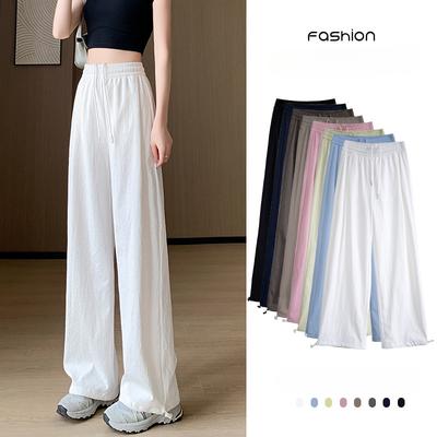 Dopamine Sport Pantalon Décontracté d'Été Fin à Jambe Droite Séchage Rapide Cheville Taille Haute Drapé Pantalon Ample Jambe Large en Soie Glacée pour Femmes
