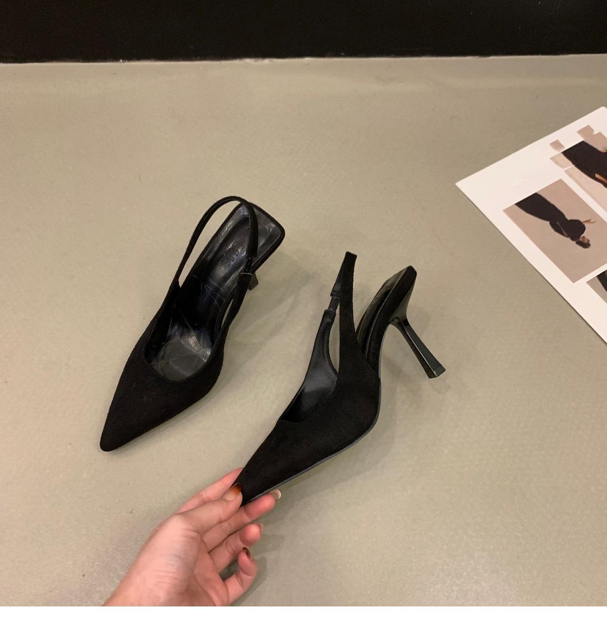 

Одиночные туфли Туфли Fairy Shoes Черные босоножки Baotou French Temperament Весна и лето Острые каблуки 35EU/CN36 чёрный