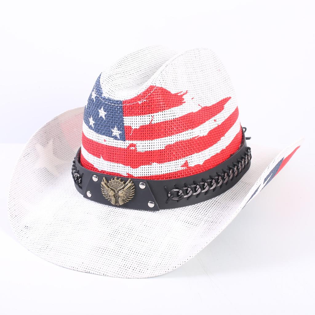 American Flag Cowboy Hat Popular Men's and Women's Sunshade Top Hat Independence Day Party Western Style Fashion Straw Hat