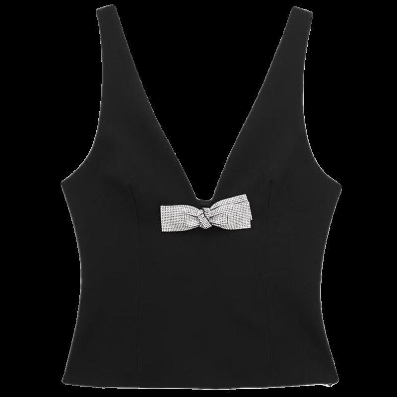 Fashion Style 2024 Spring New Arrival Women's Sling Jewelry Bowknot Decoration Short Top 2805777 800