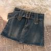 Denim Skirt Women Summer Retro High Waist Spliced Pattern For Casual Chic Look