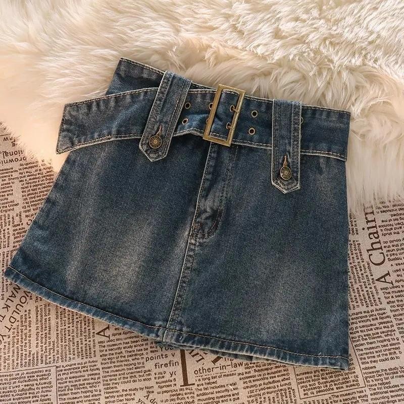 Denim Skirt Women Summer Retro High Waist Spliced Pattern For Casual Chic Look