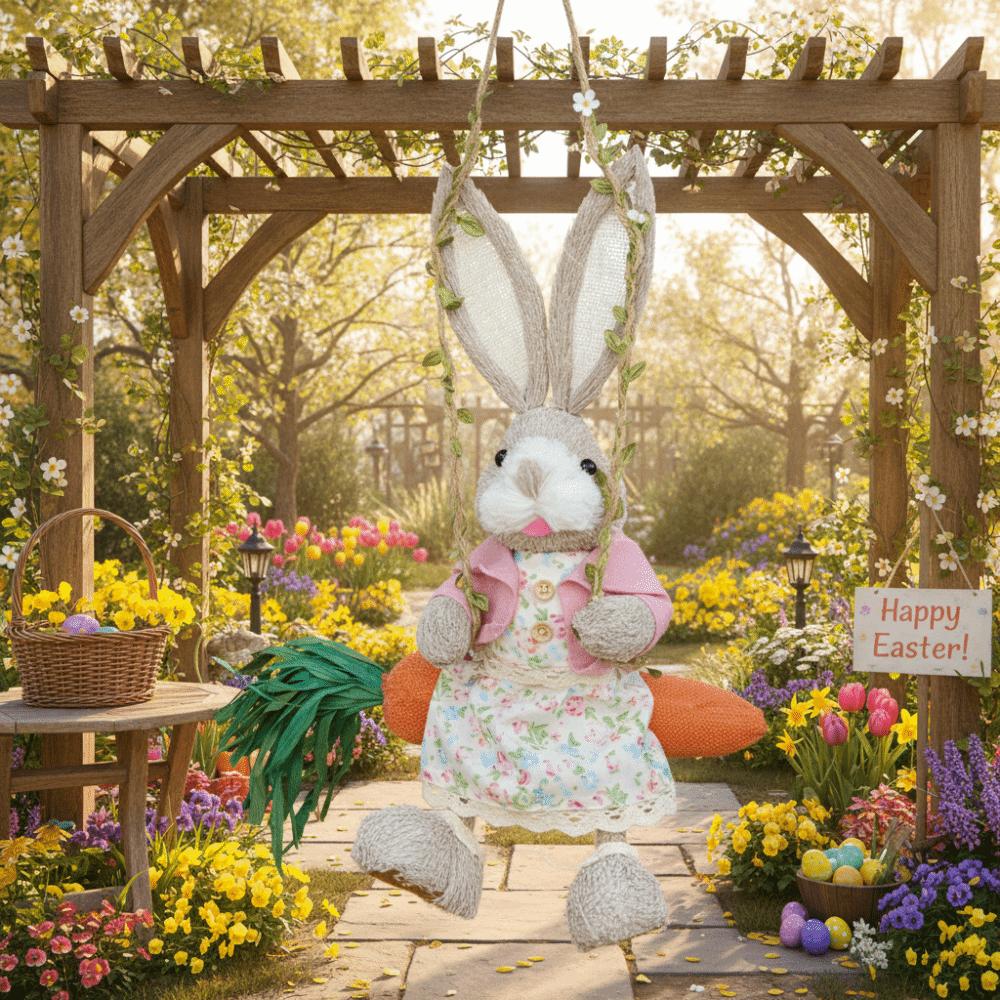 Cartoon Carrot Swing 35cm Woven Straw Rabbit Easter Rabbit Ornament Spring Home Decor