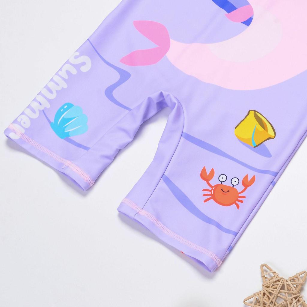 Pink Narwhal Cartoon One-Piece Swimsuit: Quick-Drying Girl's Swimwear for Middle and Large Children