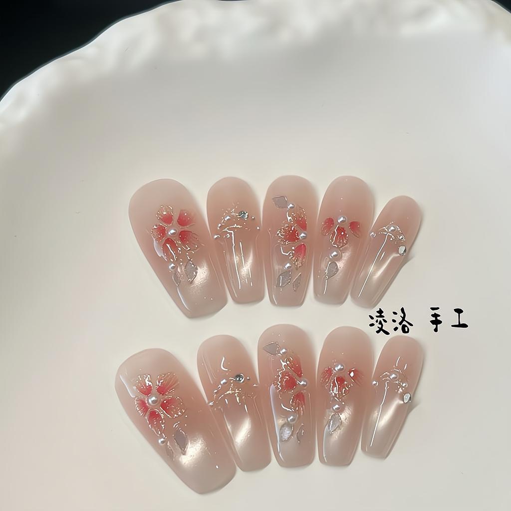 Press On Nails Medium Stiletto Glitter Fake Nails Press Ons with Design Reusable Acrylic False Nail Full Cover Glue On Nail Stick On Nail for Women