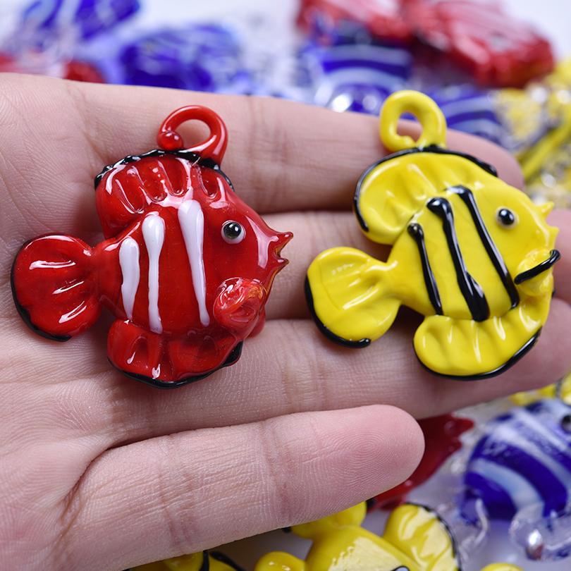 2pcs/Lot Fashion Ocean Animal Glass Tropical Fish Charms For Jewelry Making Earrings Necklace Pendant DIY Sea Clownfish Pendants