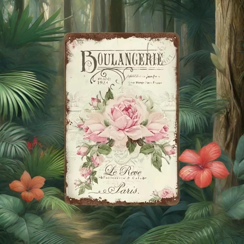 Distressed Vintage Rose Floral Tin Metal Plaque – Versatile Office Decor, Ideal Birthday & Valentine's Gift