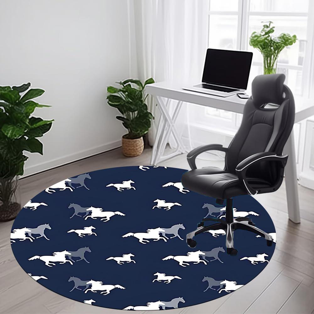 1PCHorse Pattern Office Round Area Rug, Indoor Mat Suitable For Office, Under Office Chairs Bedroom Living Room Home Decor, Room Deco034