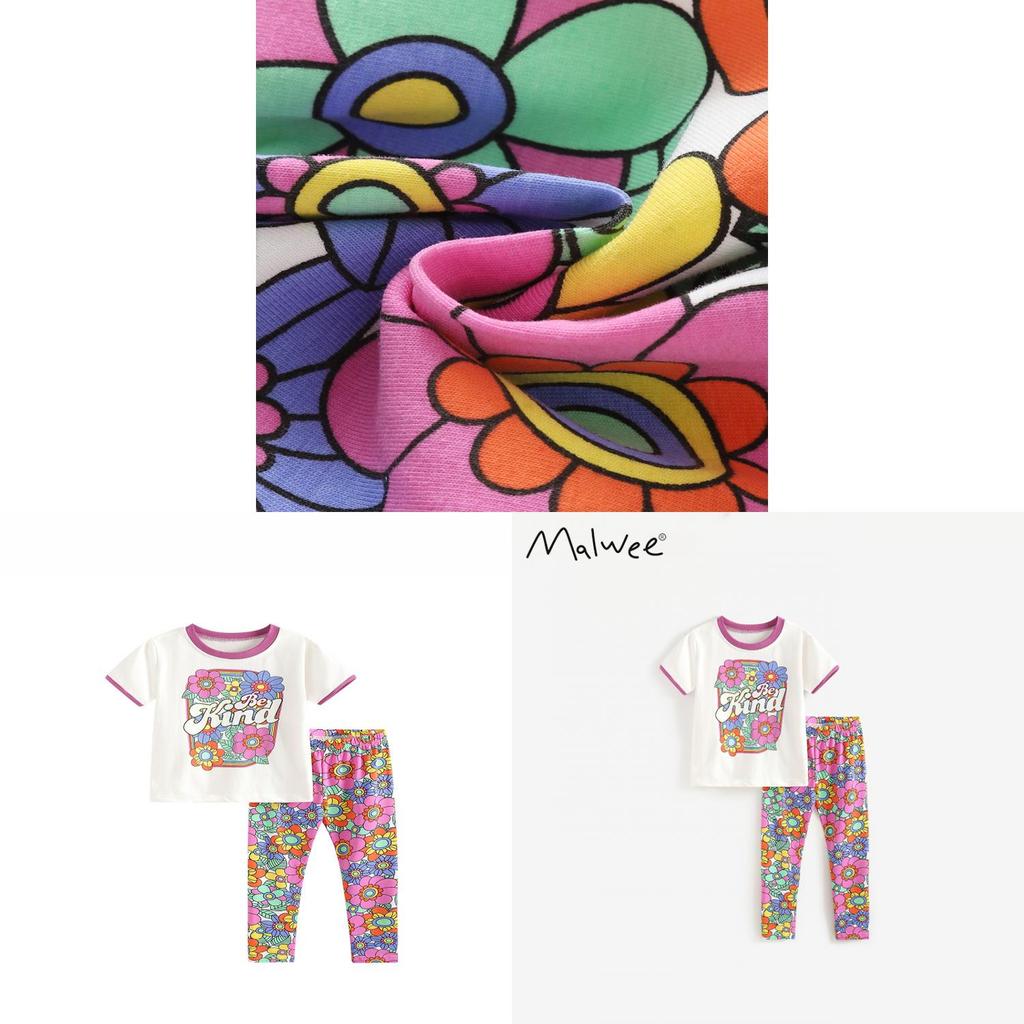 Girl Cotton Cartoon Short Sleeve Two Piece Set For Summer Playtime And Casual Wear