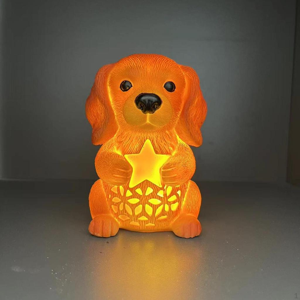 Night Light Puppy Statue Cute Desktop Ornament Cartoon with LED Creative Home Decor Christmas