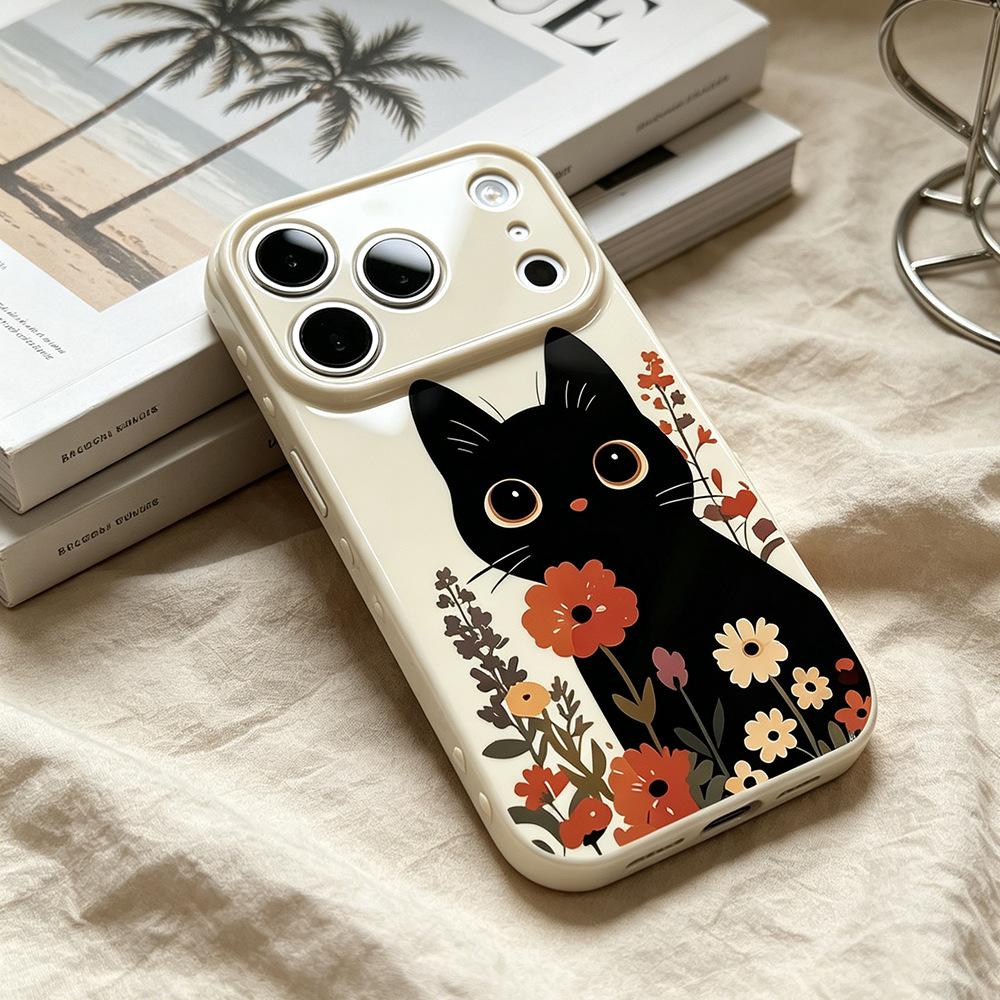 Black cat Huahua is suitable for anti-drop niche iPhone17Pro mobile phone case, new Apple 17/15 protective case silicone.