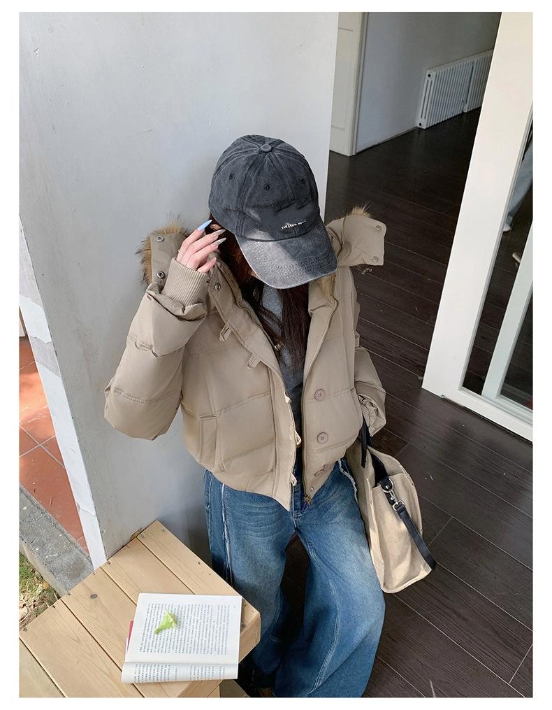 Women’s Short Hooded Windproof Thicken Warm Winter Jacket With Fur Collar