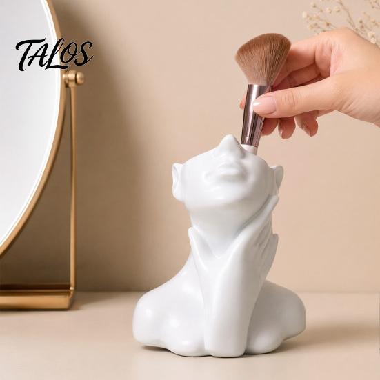 Talos 3D Printed Face Sculpture Pen Holder, Aesthetic Desktop Organizer, Large Capacity Makeup Brush Holder Cup for Desk, Waterproof Portrait Storage