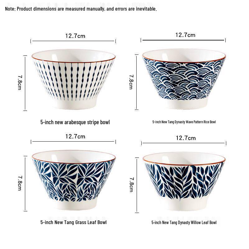 Set of 8 Japanese-Style 5-Inch Ceramic Rice Bowls for 2025, High-Footed Conical Hat Design for Home Use.