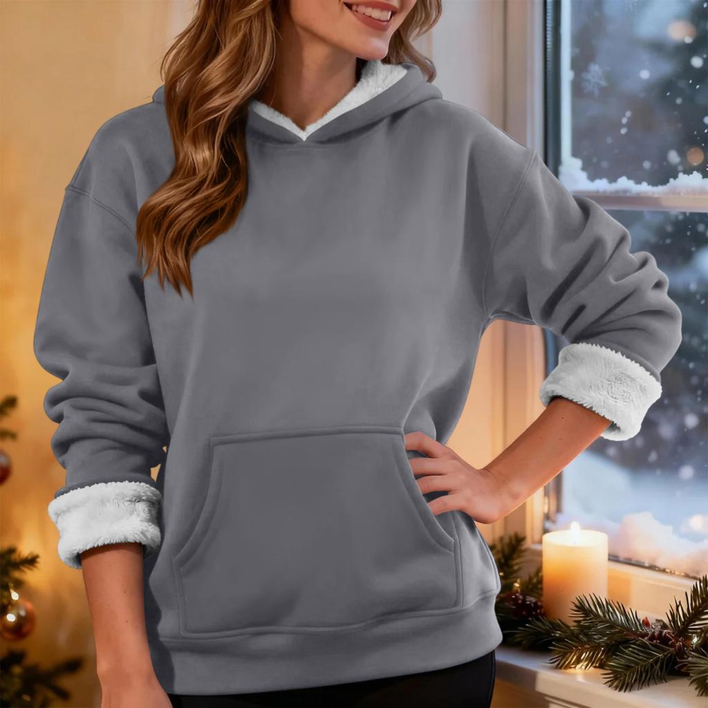 Women's Fashionable Casual Long-Sleeved Top With Fleece Thickened Hooded Sweatshirt