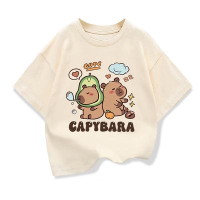 Nye barneskjorter med capybara-trykk og tegneserie-T-skjorte for jenter, sommer, dyretrykk, gutte-T-skjorter, topper, t-skjorter, barneklær