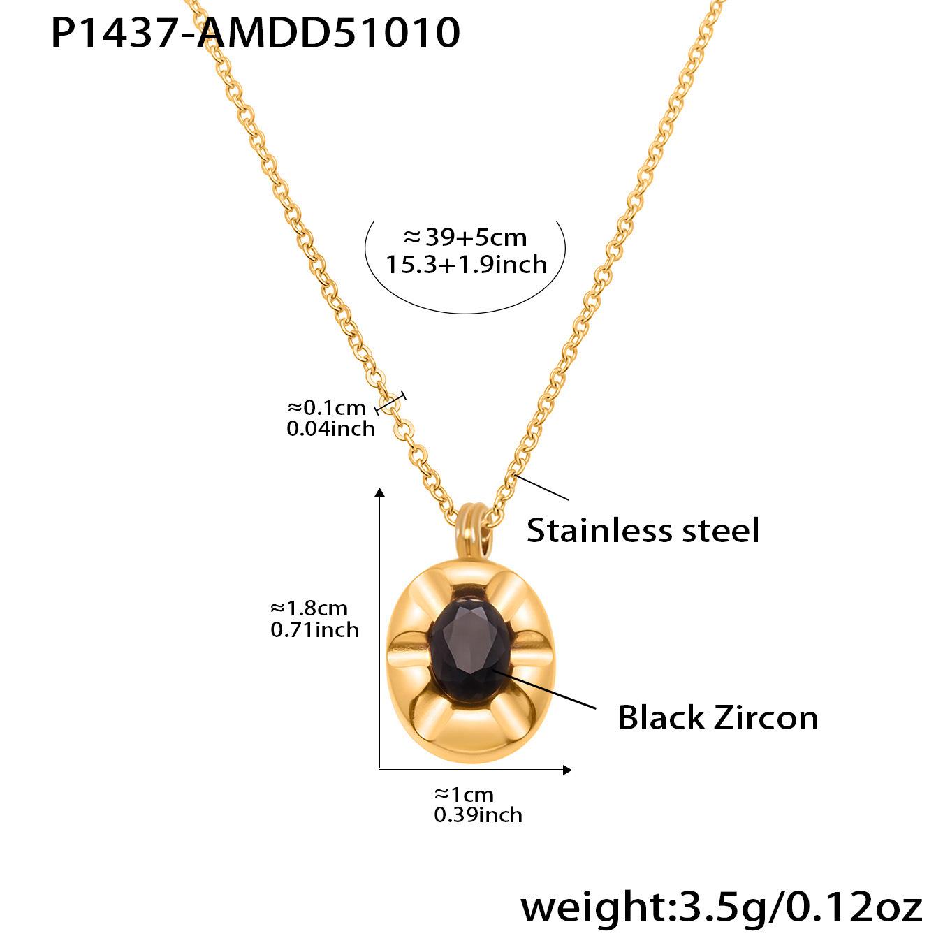 

Geometric Oval Black Zircon Stainless Steel Pendant Necklace