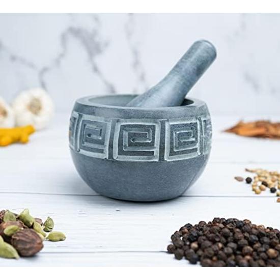 

Набор ступки и пестика Crocon 4 дюйма из серого гранита и мрамора – Измельчитель специй, Чеснокодавилка, Силбатта для чатни, Незаменимый кухонный инструмент и гаджет