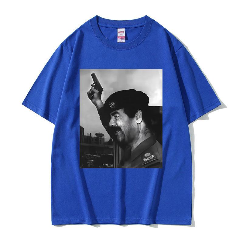 Saddam Hussein mit Waffe Lustige Meme T-Shirts Unisex Neue Mode Übergroß Streetwear Unisex Lässig Baumwolle Kurzarm T-Shirts