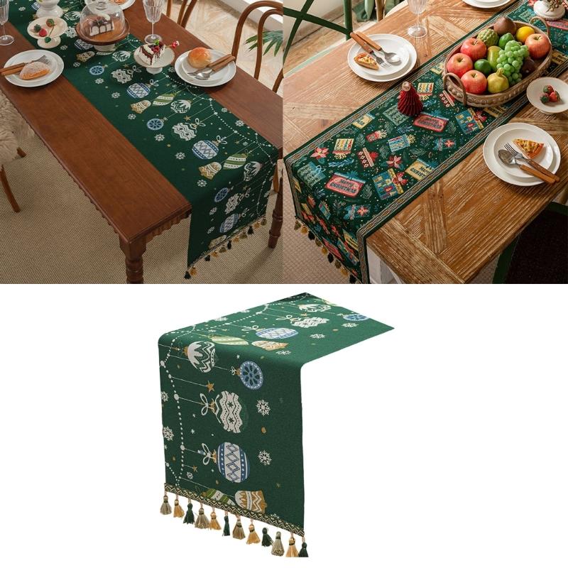 Christmas Chenilles Table Runner With Colorfast Woven Design And Tassels For Festives Home Dining Atmosphere Decoration