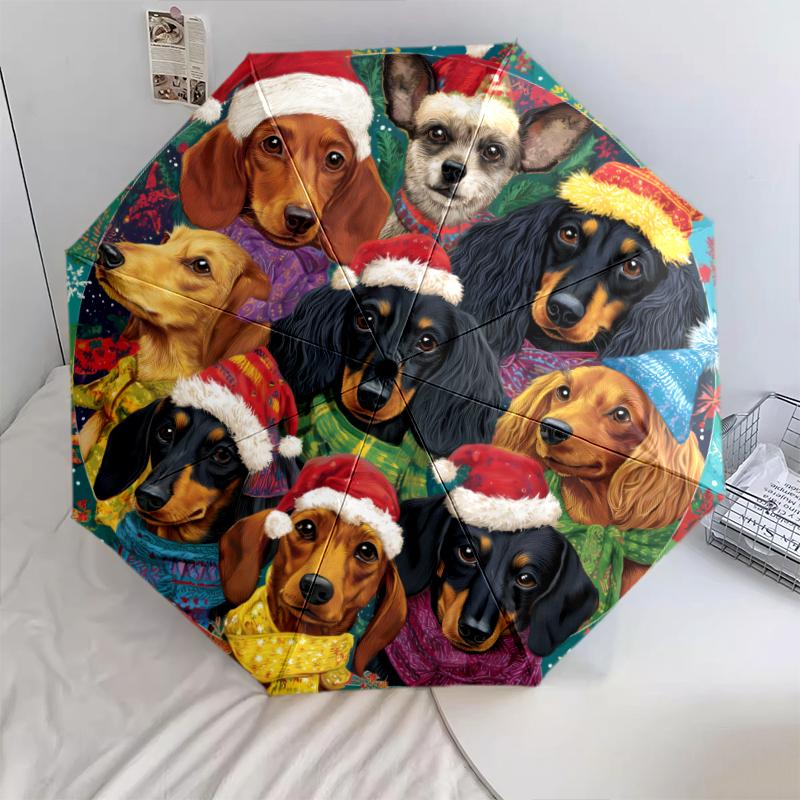 

dachshund pattern, automatic folding umbrella, portable and foldable design, 8 ribs, a Christmas or birthday gift.