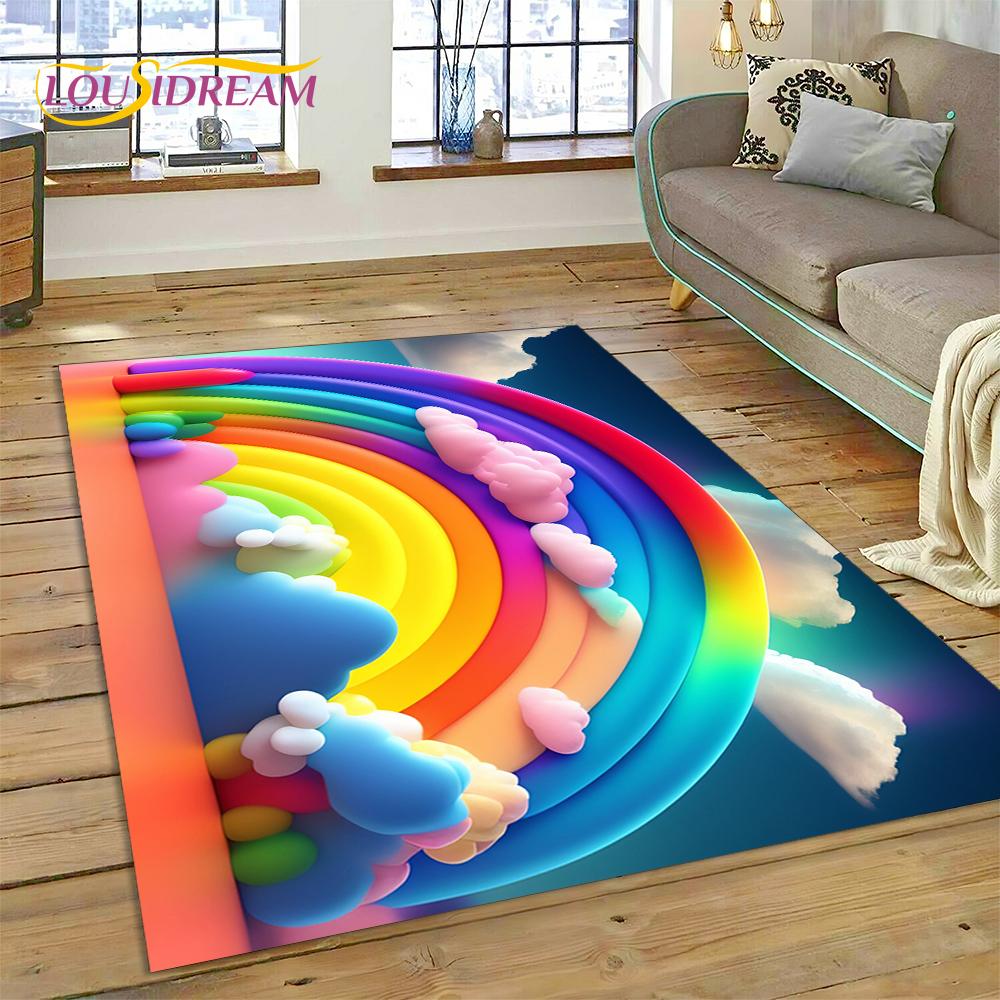 Rainbow 3D Colour Illusion Cartoon Rug Carpet for Living Room Bedroom Home Decor,Floor Mat Non-slip Decoration for Sofa Doormat