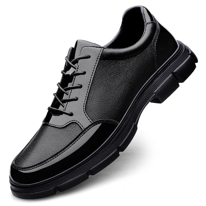 Men's Cross-Border Formal Leather Shoes, Lace-Up Cowhide, Thick Sole, Large Size, Casual Spring/Autumn Footwear