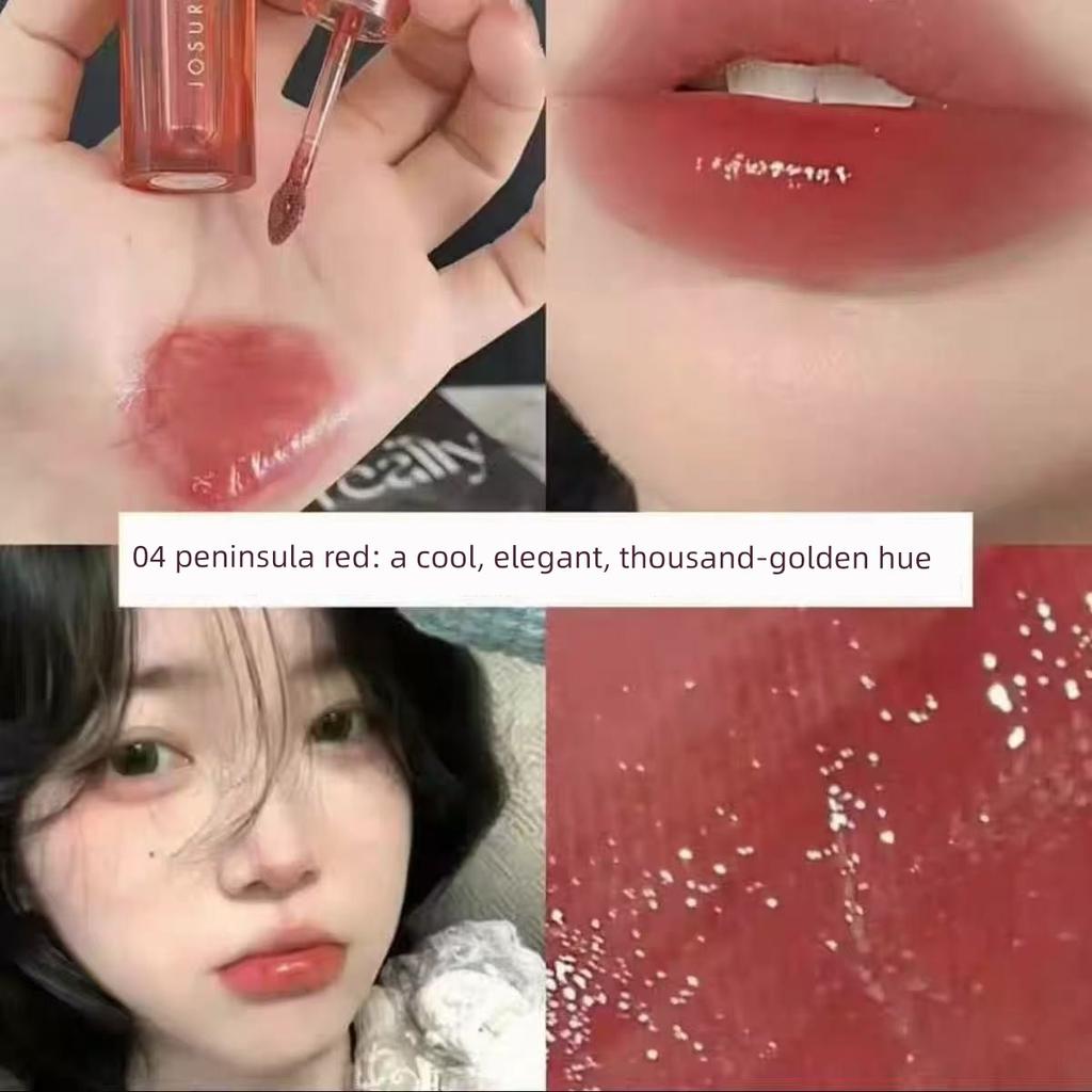 Jiuse Color Aesthetics Flower Water Gloss Lip Glaze, Non-Fading, Non-Stick Cup, Autumn and Winter Moisturizing Nude Lipstick for Students