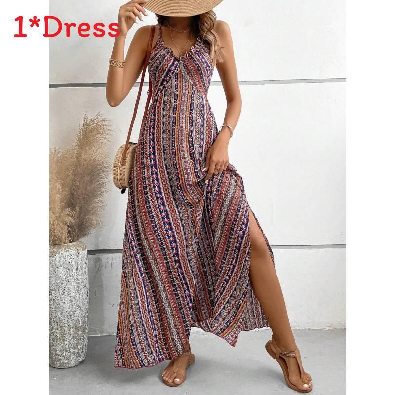 Ärmelloses Maxikleid mit Reißverschluss und Sommer-Blumenprint für Damen-Bademode