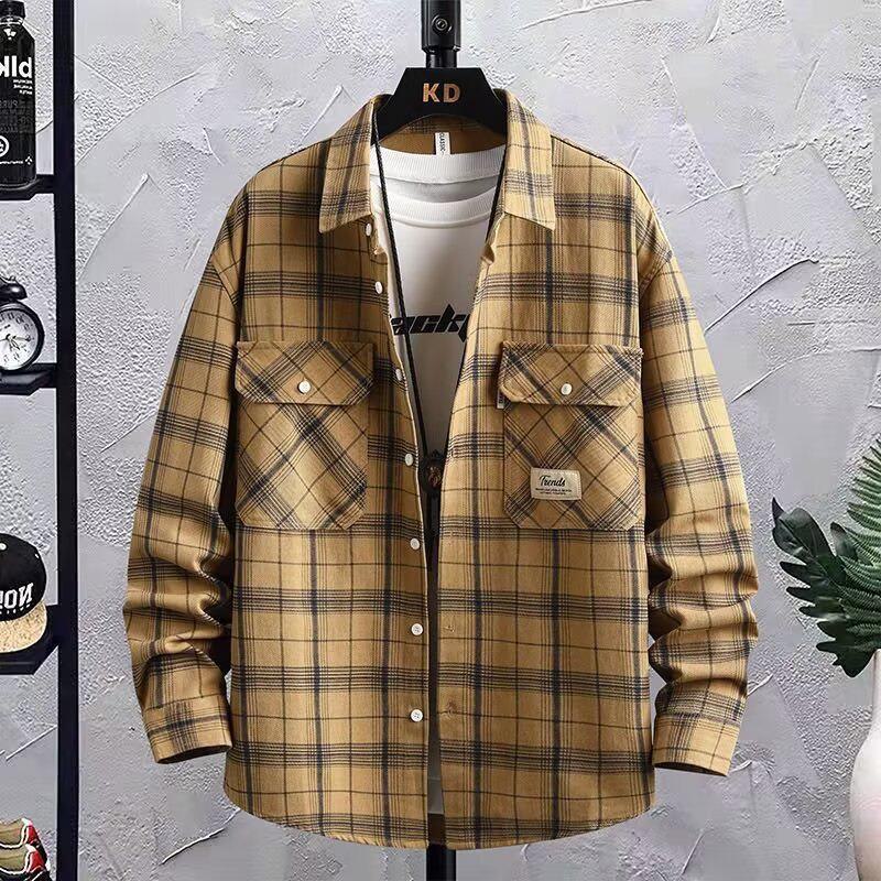 Kariertes Langarm-Freizeithemd für Herren – Kunsttrend, Frühlings- und Herbstmode