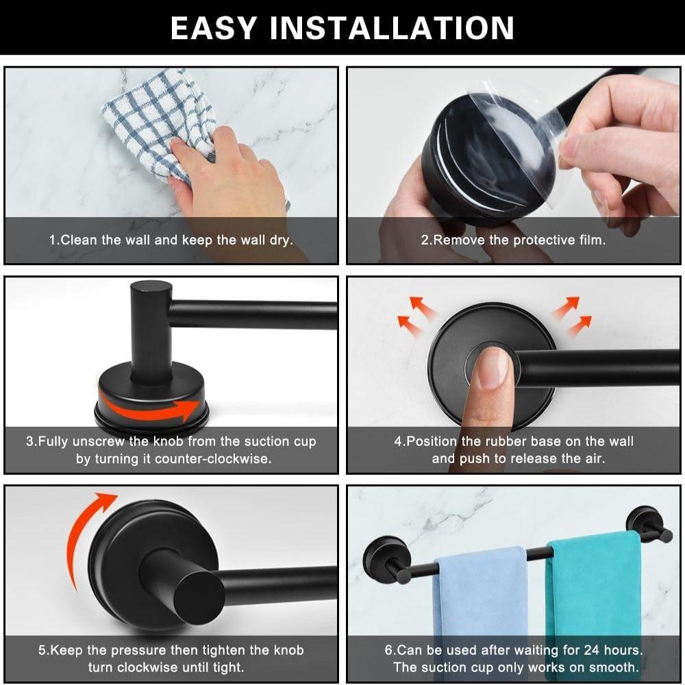 Stainless Steel Adjustable Towel Bar Retractable Single Bar Towel Holder Suction Cup Punch-free Extendable Towel Rack