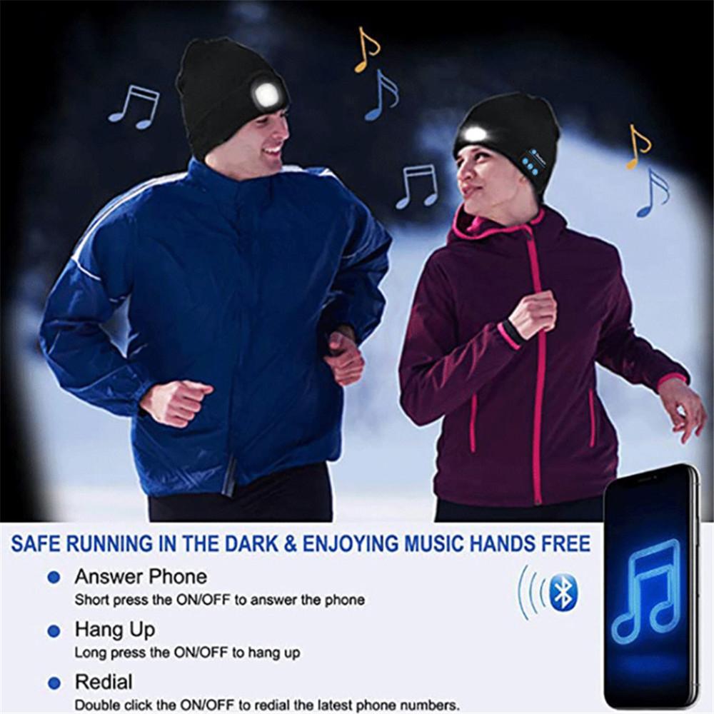 New Knitted Cap Hat with Outdoor Night Running Fishing Led Lamp Bluetooth Music