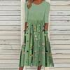 Women Floral Boho Summer Swing Dress Midi Length Flowy Pleated with Pockets Casual Crew Neck Half Sleeve