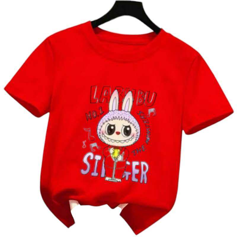 New Labubu Children's T-shirt Scarf Musician LABUBU Pattern Girl Round Neck Short Sleeve Casual Versatile Clothing