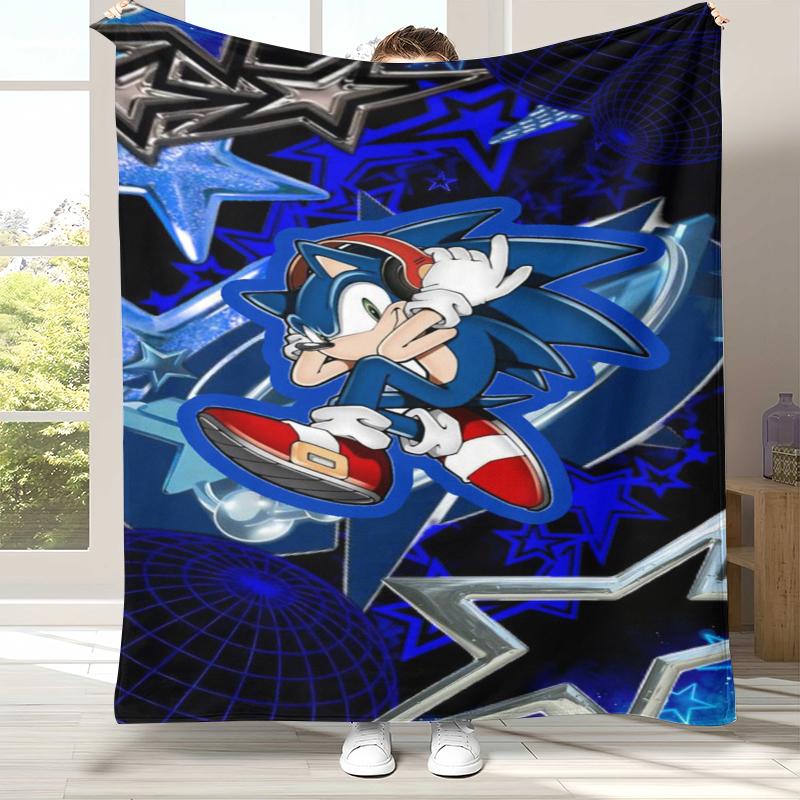 Retro S-Sonic Cartoon Game Flannel Blanket,Ultra Soft Warm Plush Throw for Home Bedroom Bed Sofa Cover Camping Picnic Gift