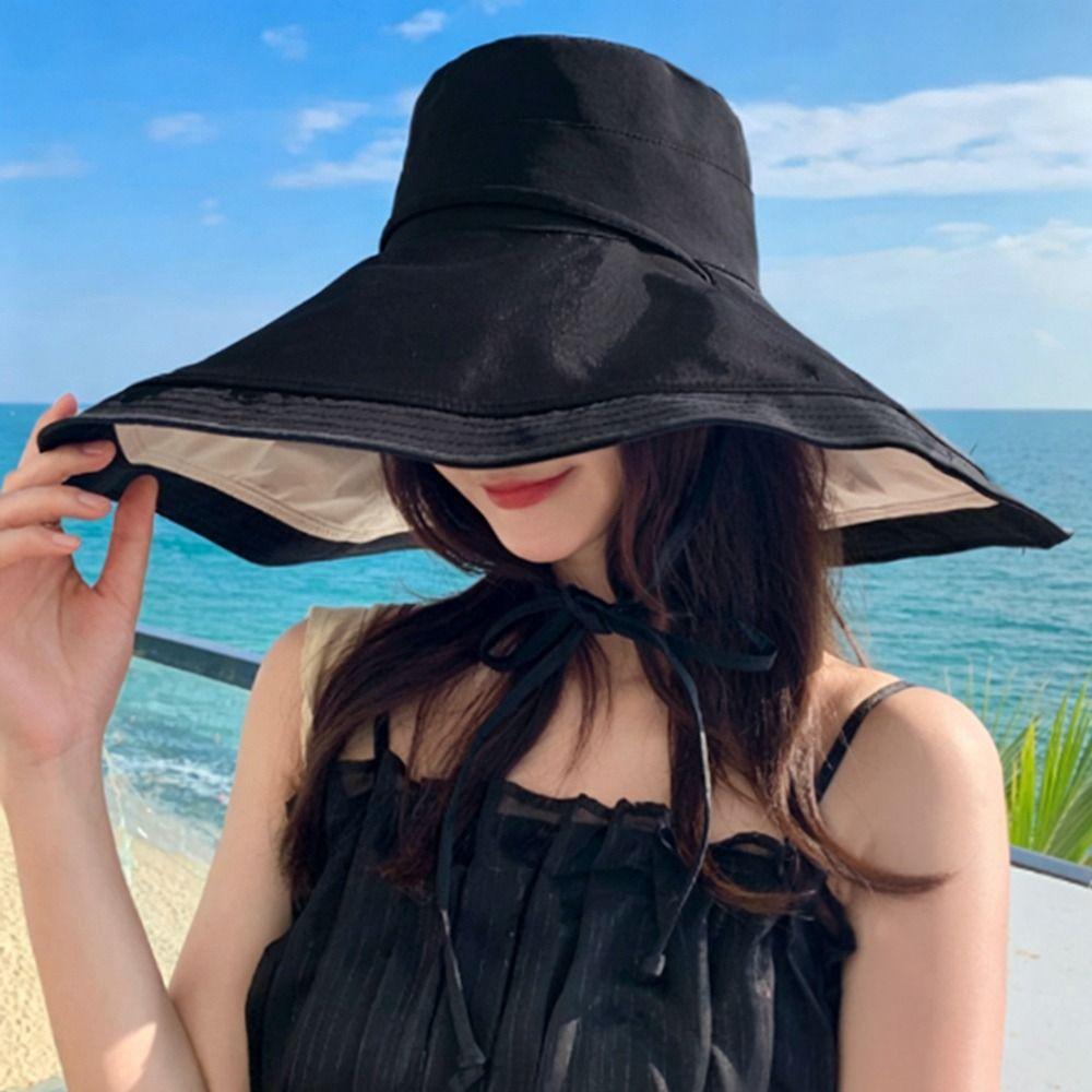 Foldable Fisherman Hat Double-Sided Bucket Hat Casual Women's Beach Hat  Outdoor