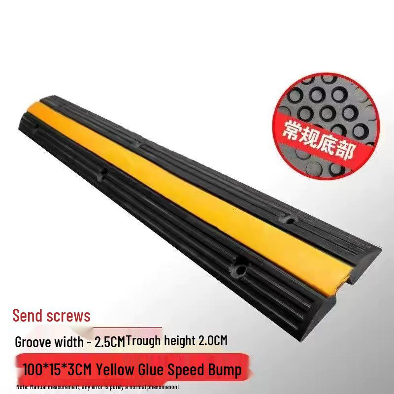 2cm High Mini Rubber Speed Bump and Bicycle Buffer with Yellow-Black Stripes for Parking Space Division